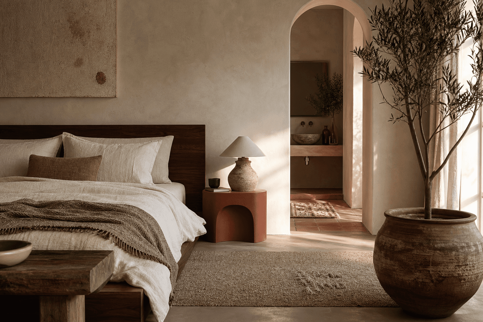 Warm guest suite presented as a melipotamia studio study